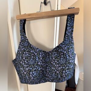 knix NWOT catalyst sports bra size 8+ Black Floral Blue and Lilac Blooms